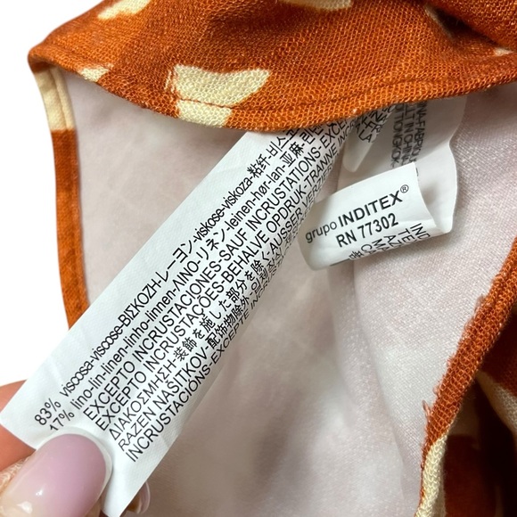 Zara Orange Terracotta Beaded Print Maxi Skirt Linen Blend Size Small - Picture 11 of 11